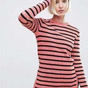 Ganni Striped Knit Sweater Pink & Black | Size XS